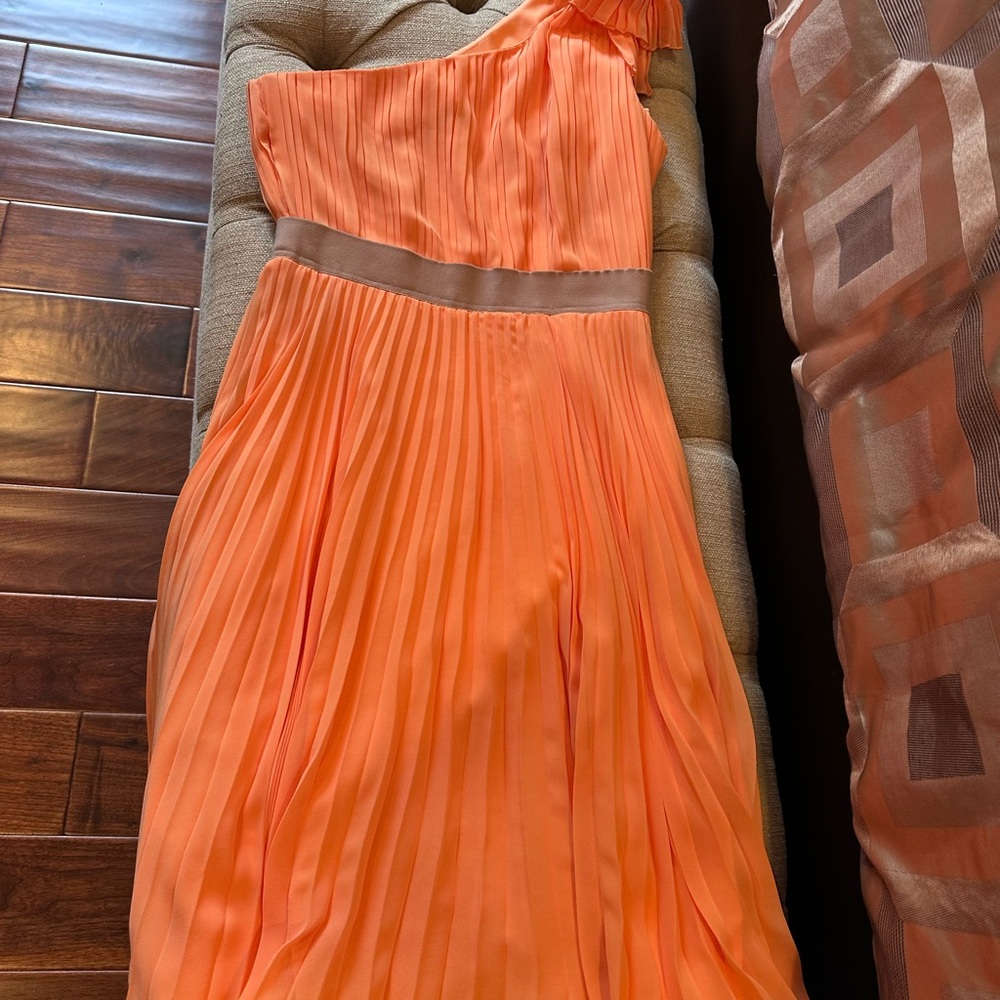 BCBGMaxAzria Orange One-Shoulder Ruched Sundress